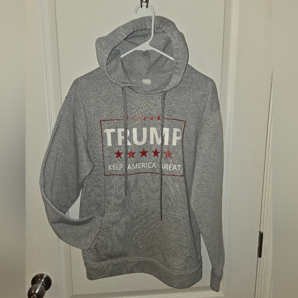 Gray Hoodie with Graphic Print Featuring TRUMP Keep America Great